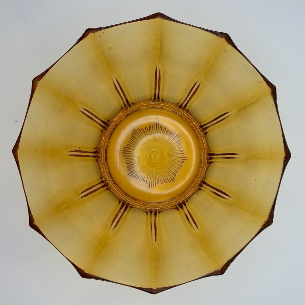 Vtg Anchor Hocking Fairfield Amber Glass Bowl Scalloped Centerpiece Mid Century